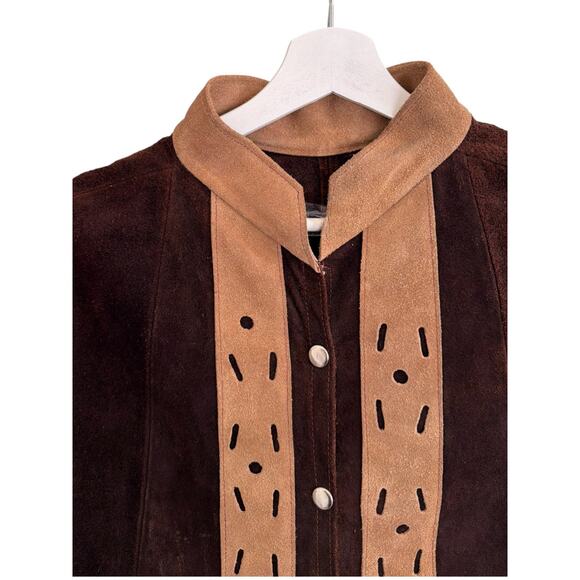 Vintage 60s 70s Leather Suede Poncho Snap Cape Hippie Boho S/M - Picture 5 of 7